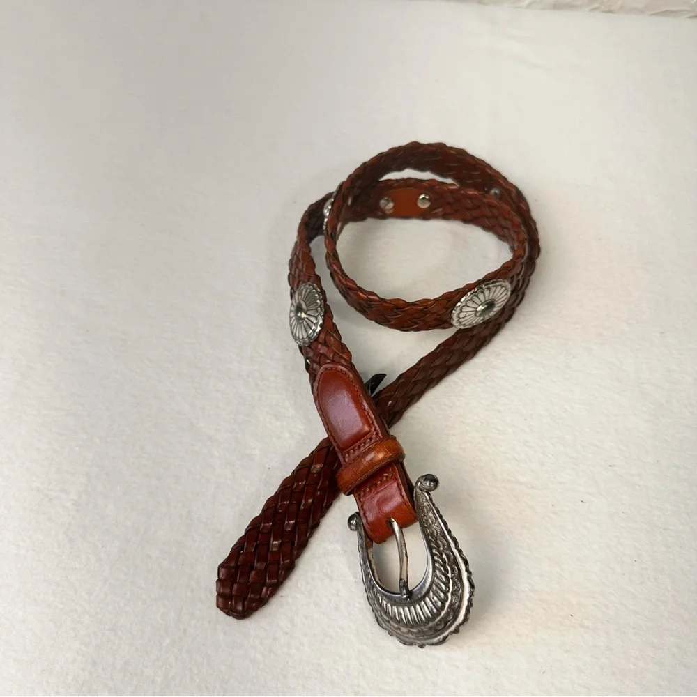 Braided Leather Western Belt  women Brown Brighton Leather Size M Vintage